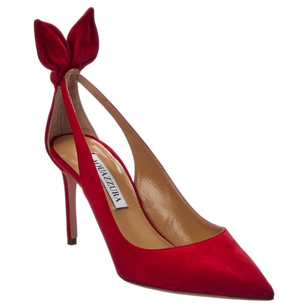 Aquazzura Bow Tie 85 Suede Pump, Red